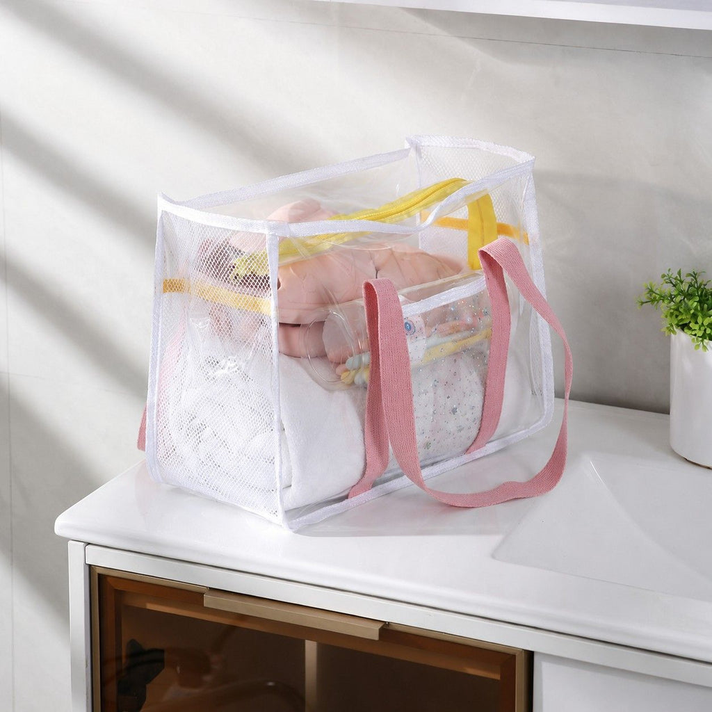 Clear PVC Beach Tote Bag with Front Pocket and Shoulder Handles