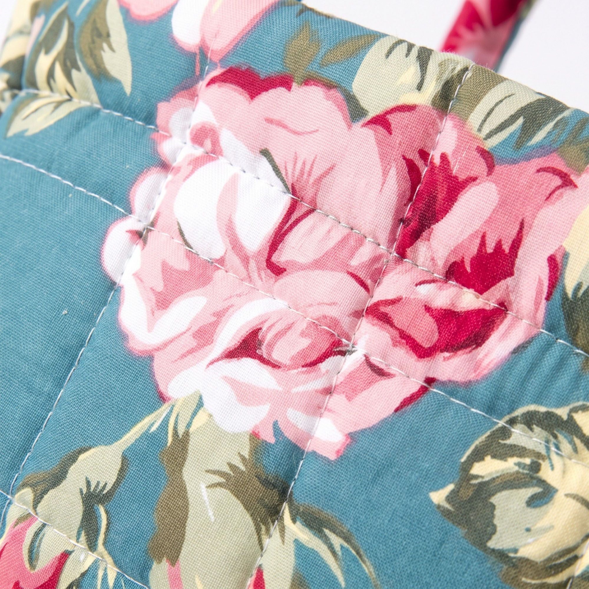 Quilted Floral Storage Basket with Handles