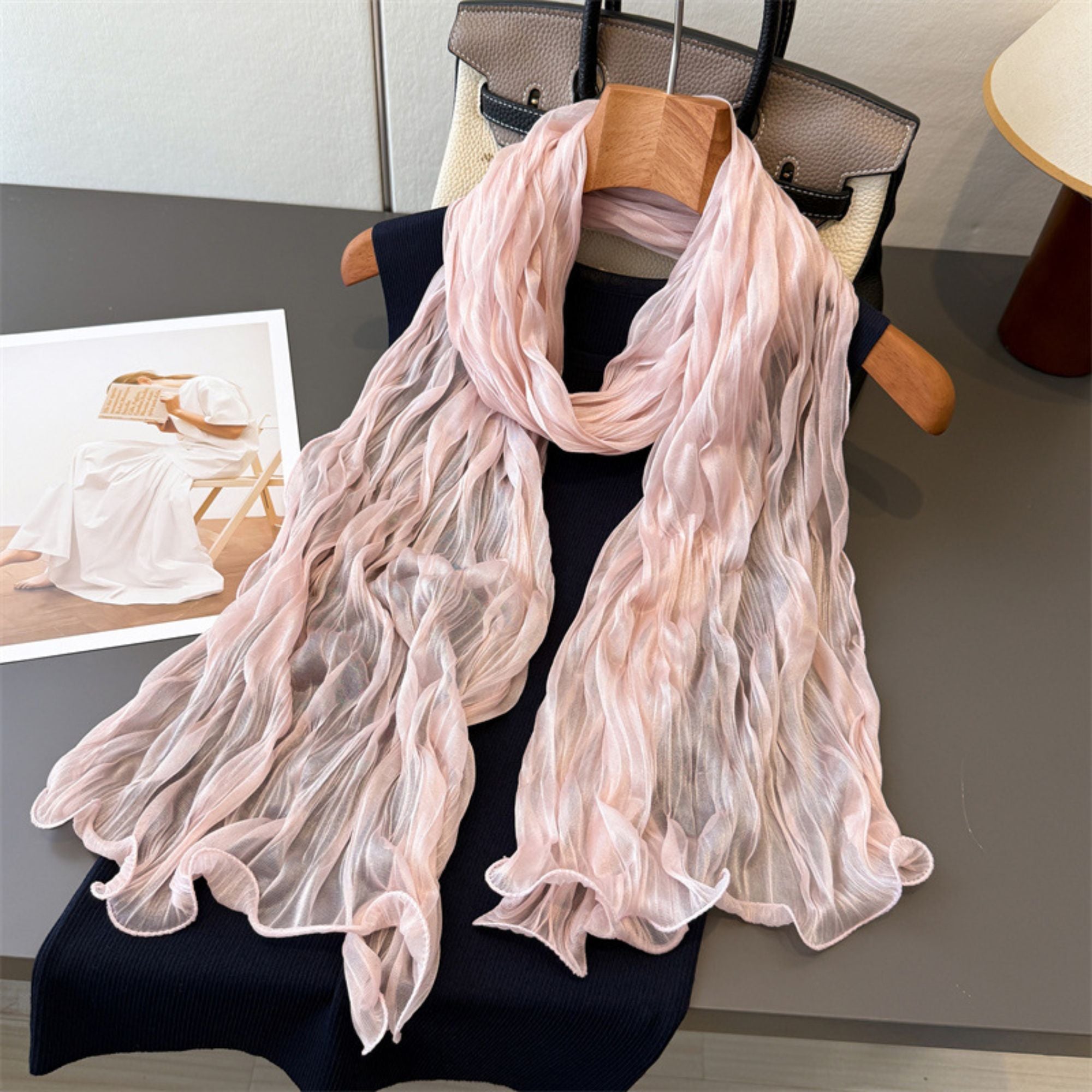 Lightweight Pleated Fashion Scarf Elegant Solid Color Long Wrap Shawl 70.5¡Á31.5 Inches