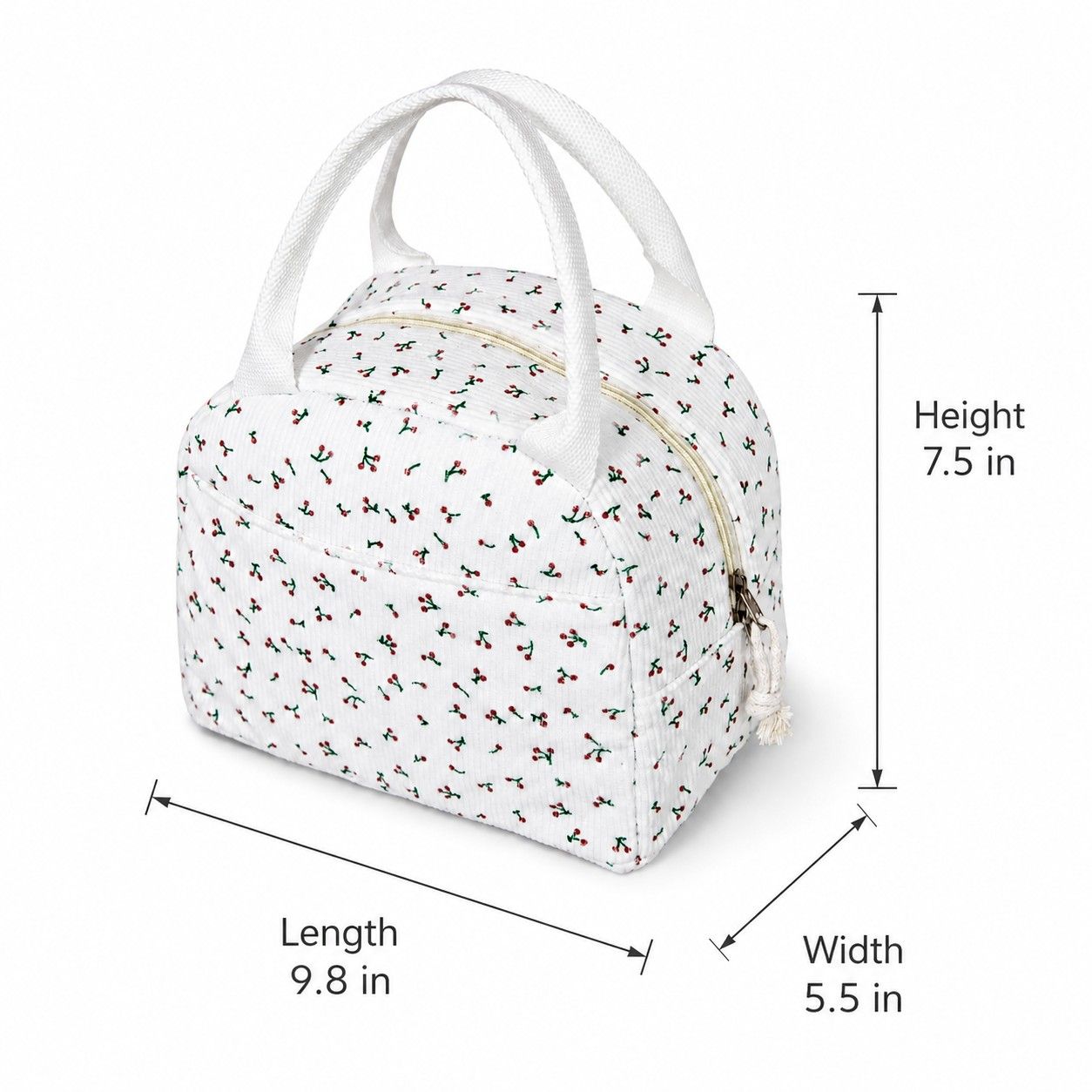 Printed Insulated Lunch Tote Bag with Double Handles and Zip Closure