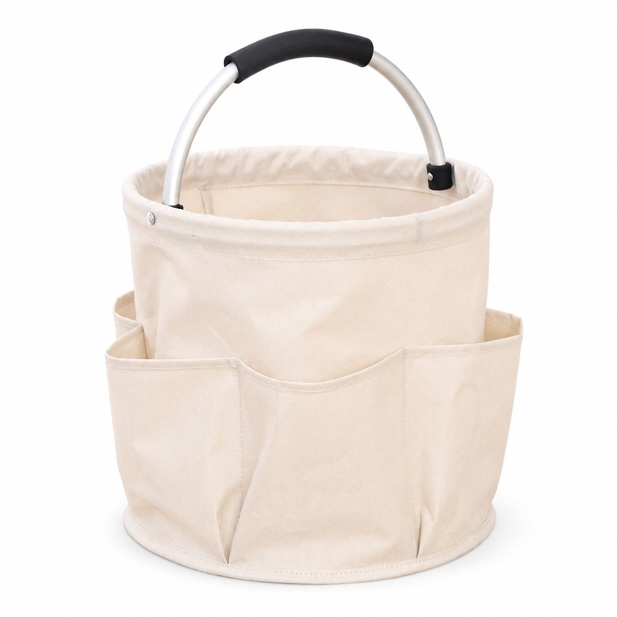 Collapsible Utility Basket with Aluminum Handle and Exterior Pockets