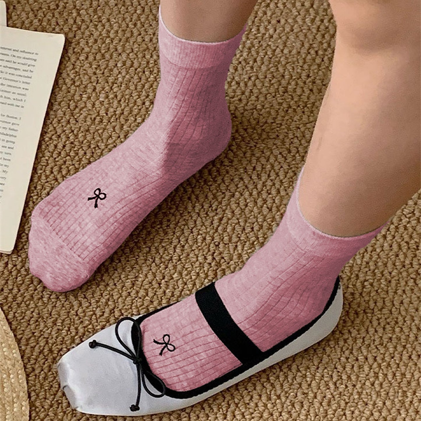 Anna-Kaci Women's Ribbed Ankle Socks with Bow Embroidery 6Pk