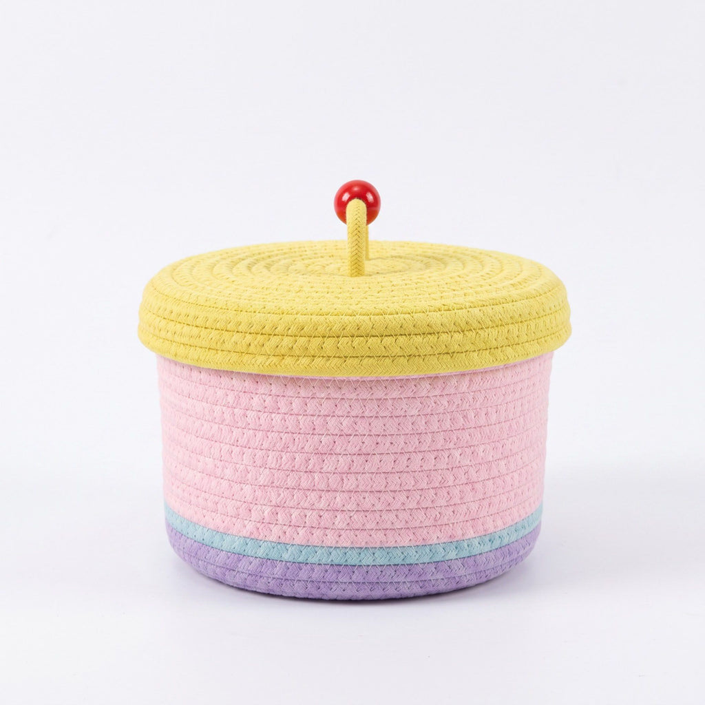 Animal Applique Woven Rope Storage Basket Lid Decorative Organizer Bin
