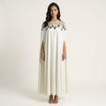 Anna-Kaci Women's Floral Embroidered Cape Maxi Dress Sheer Neckline Loose Fit Flowing Long Dress