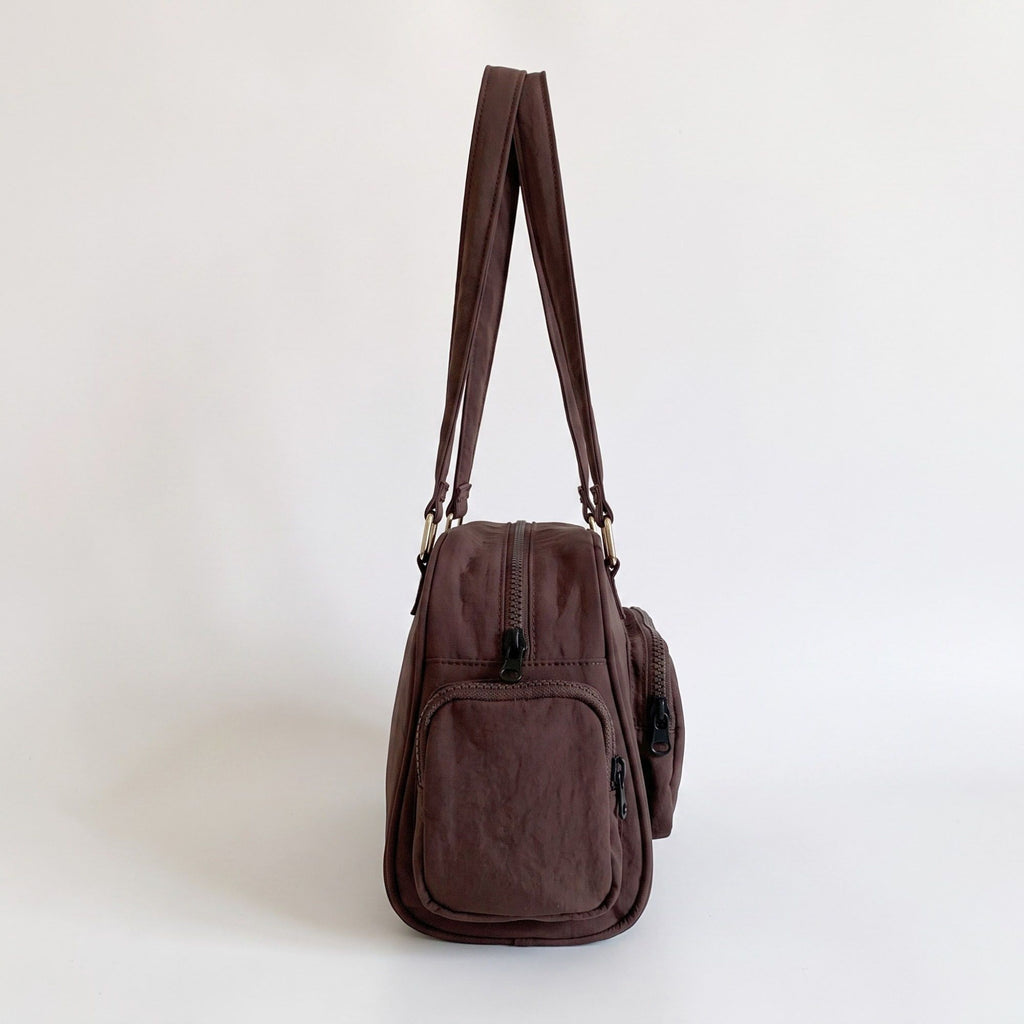 Multi-Pocket Shoulder Bag with Top Zipper and Front and Side Compartments 10x6.5x3.5in