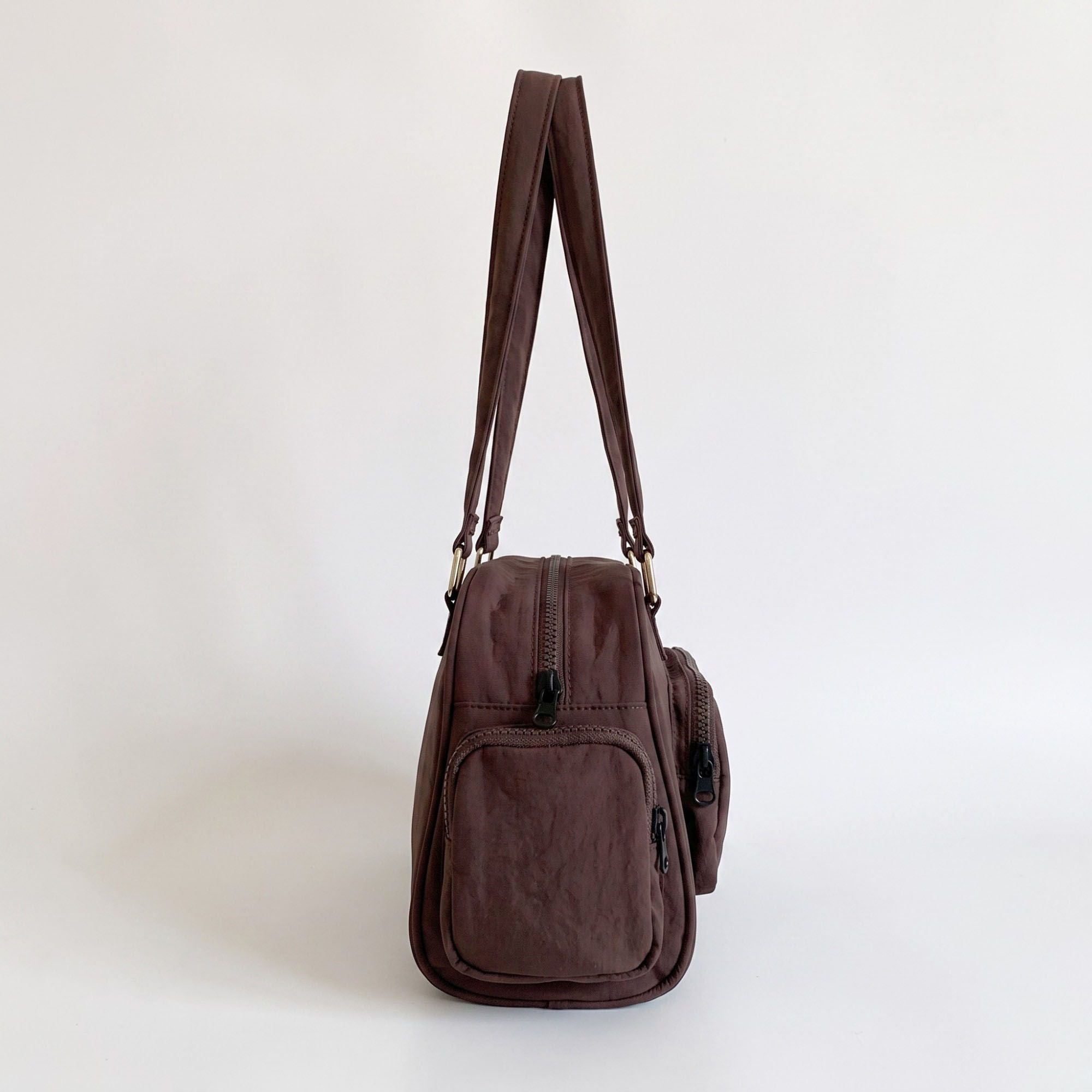 Multi-Pocket Shoulder Bag with Top Zipper and Front and Side Compartments 10x6.5x3.5in