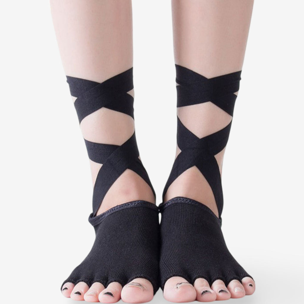 Tie-Strap Five-Toe Yoga Socks Non-Slip Pilates Socks 3 Pack