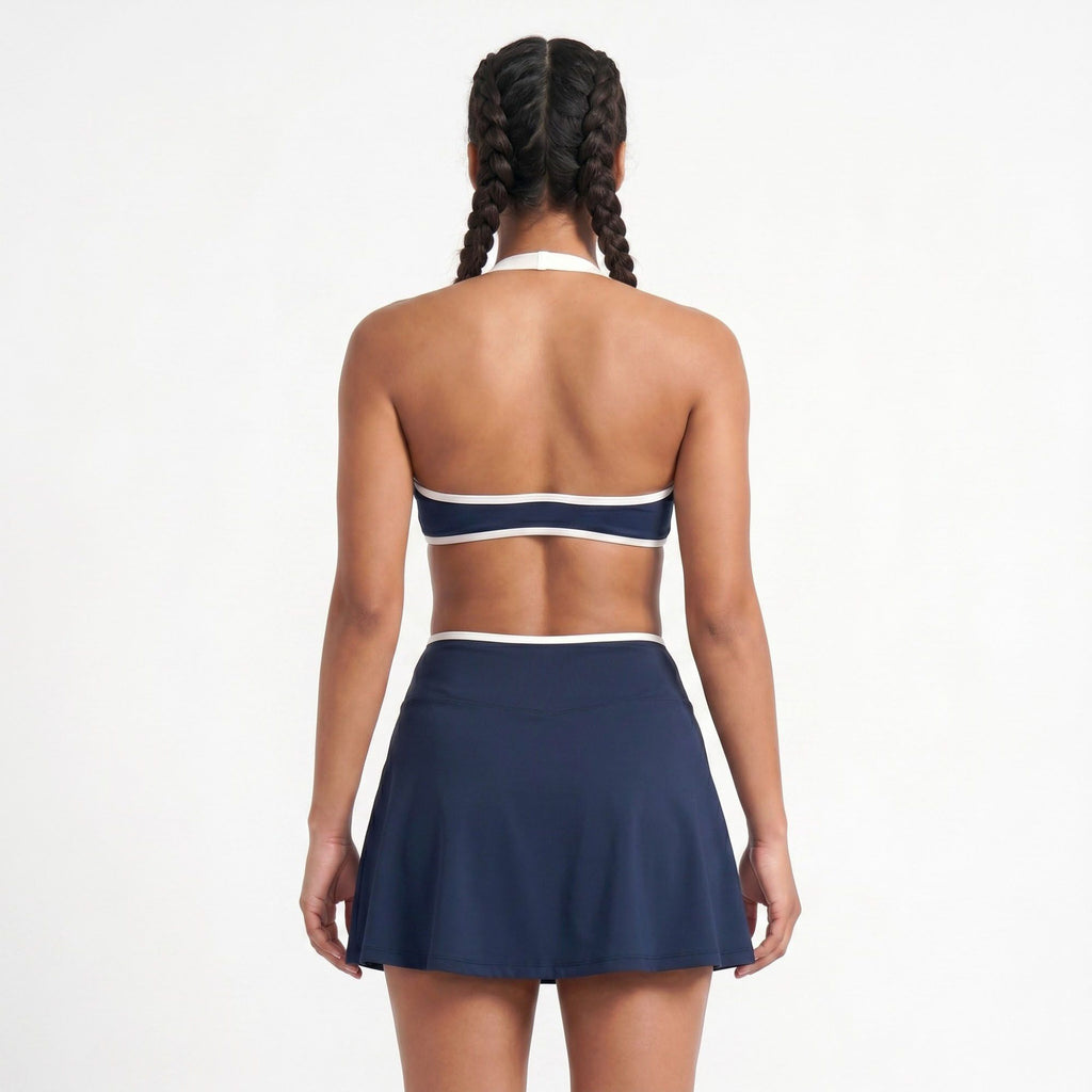 Padded Halter Sports Bra Tank Top Contrast Trim Workout Yoga Crop Top