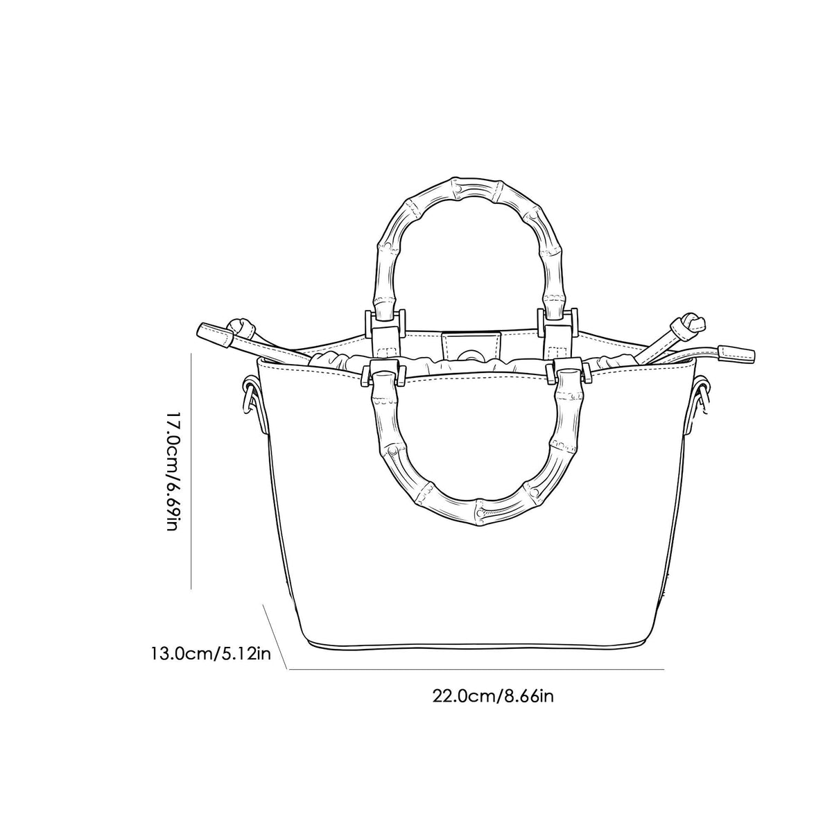 Bamboo Handle Satchel Bag with Detachable Shoulder Strap