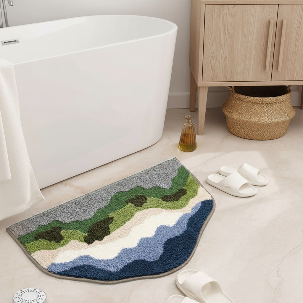 Tufted Floor Mat with Abstract Nature Pattern Non Slip Backing Soft Plush Decorative Indoor Entryway Bathroom Rug