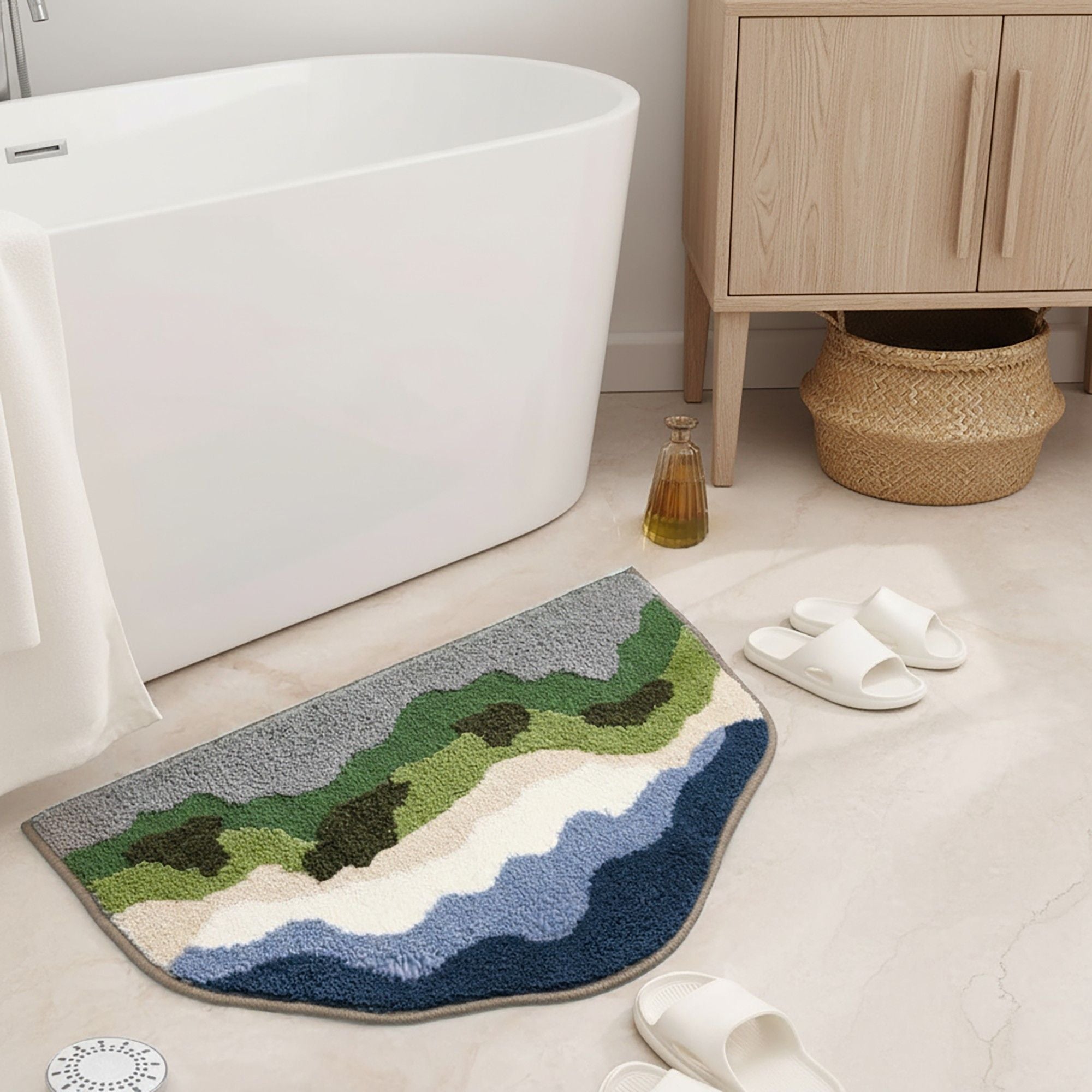 Tufted Floor Mat with Abstract Nature Pattern Non Slip Backing Soft Plush Decorative Indoor Entryway Bathroom Rug