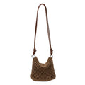 Women's Woven Net Shoulder Bag with Long Strap and Zipper Closure