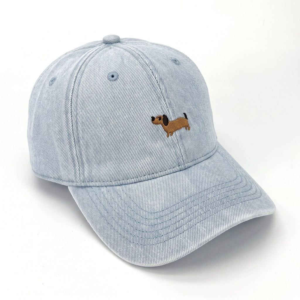 Embroidered Dachshund Baseball Cap Washed Curved Brim Casual Hat
