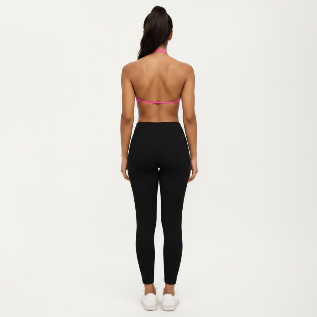 Anna-Kaci Active Women's Halter Sports Bra with Ruched Front Detail and Open Back Design