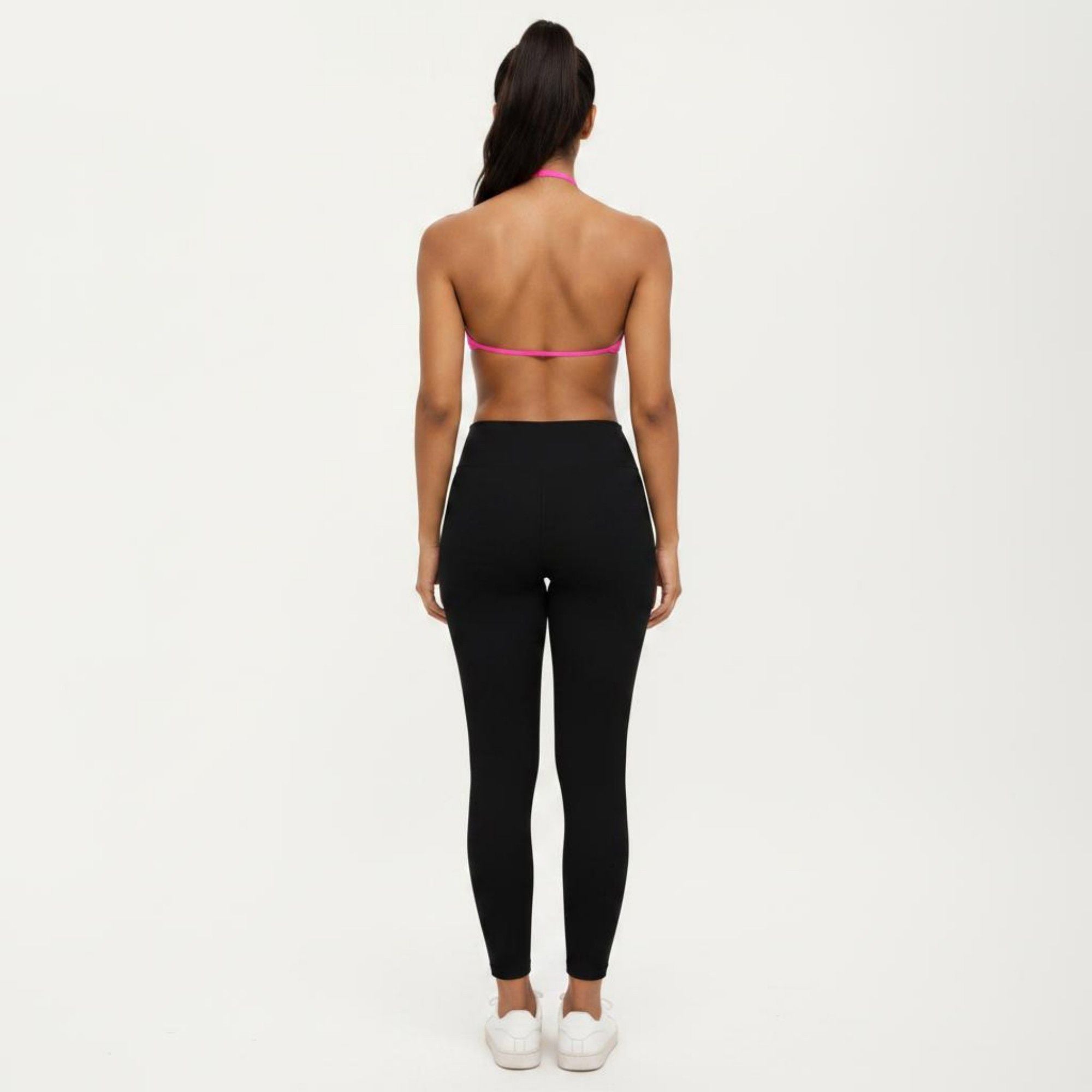 Anna-Kaci Active Women's Halter Sports Bra with Ruched Front Detail and Open Back Design