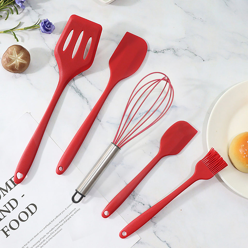 5-Piece Silicone Kitchen Utensil Set with Spatulas, Whisk and Pastry Brush