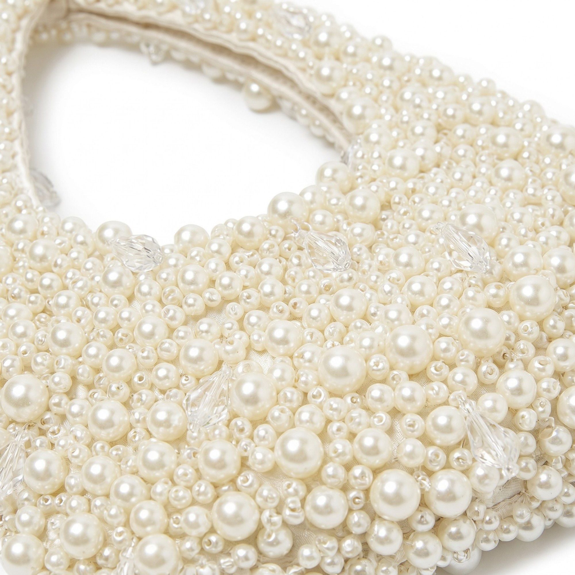 Faux Pearl Embellished Shoulder Bag with Crystal Accents Hand Beaded Crescent Handbag 10x2x13.7 in