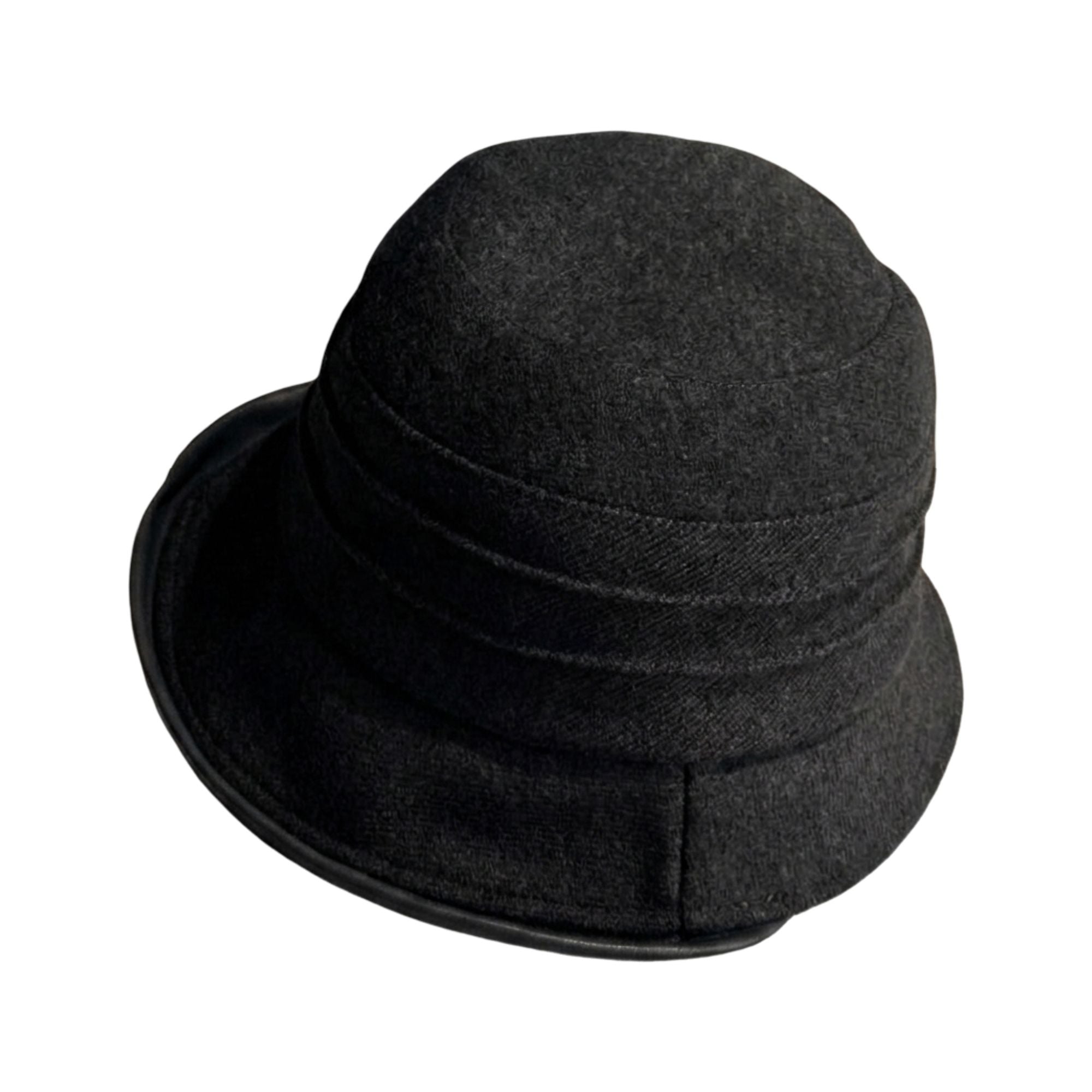 Structured Cloche Hat Pleated Crown Contrast Trim Wide Brim Bucket Hat