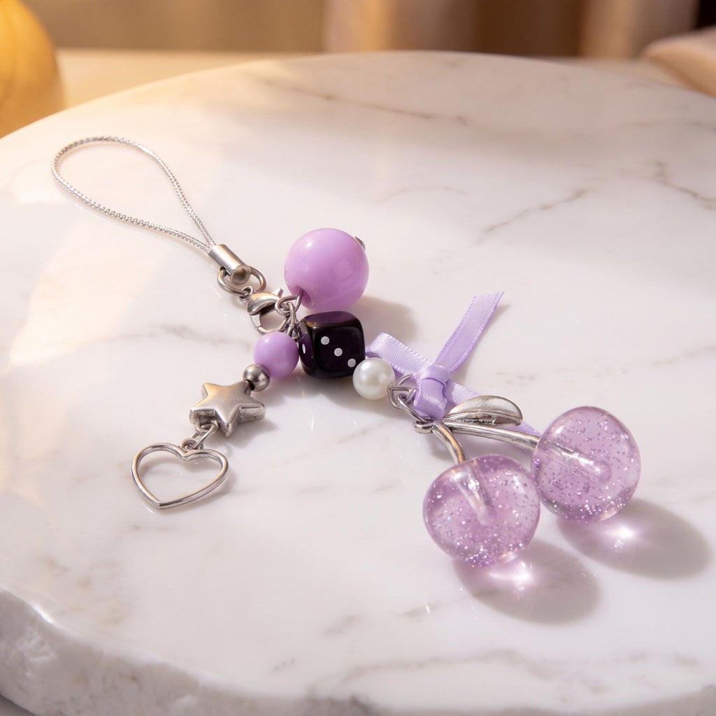 2-Piece Womens Beaded Phone Charm with Hanging Loop and Decorative Accents