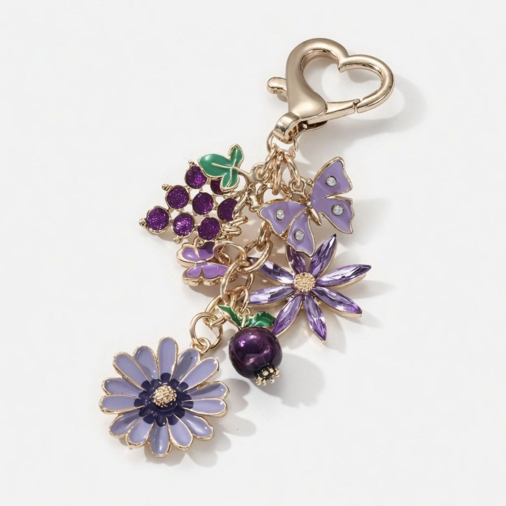 Floral Charm Keychain with Heart Clip Pendant Multi Shape Metal Bag Charm Key Ring Accessory