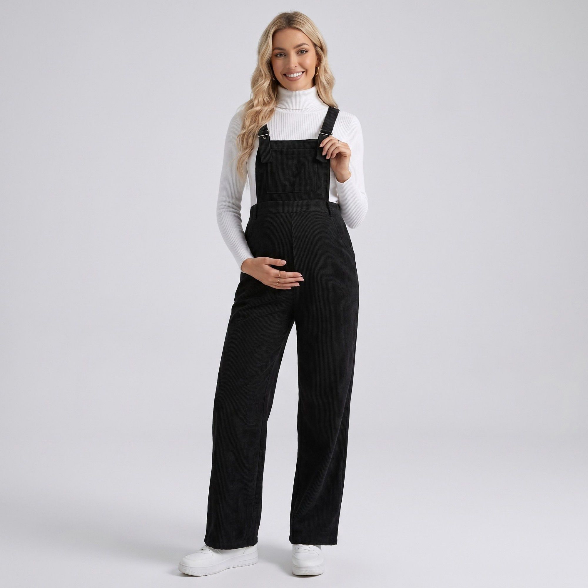 Anna-Kaci Women's Maternity Corduroy Overall Jumpsuit with Adjustable Straps and Wide Leg Fit