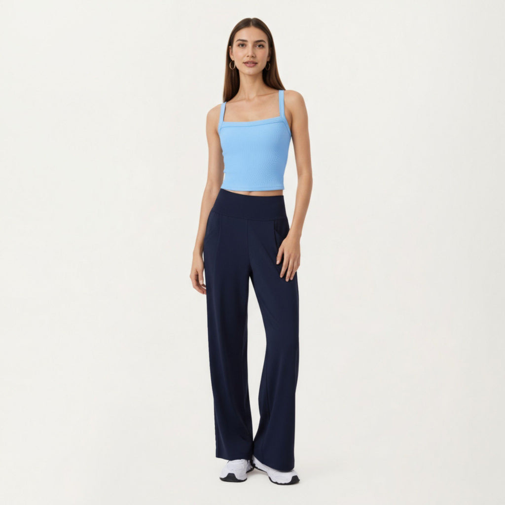 Anna-Kaci Active Women's Square Neck Ribbed Knit Cropped Tank Top with Wide Shoulder Straps