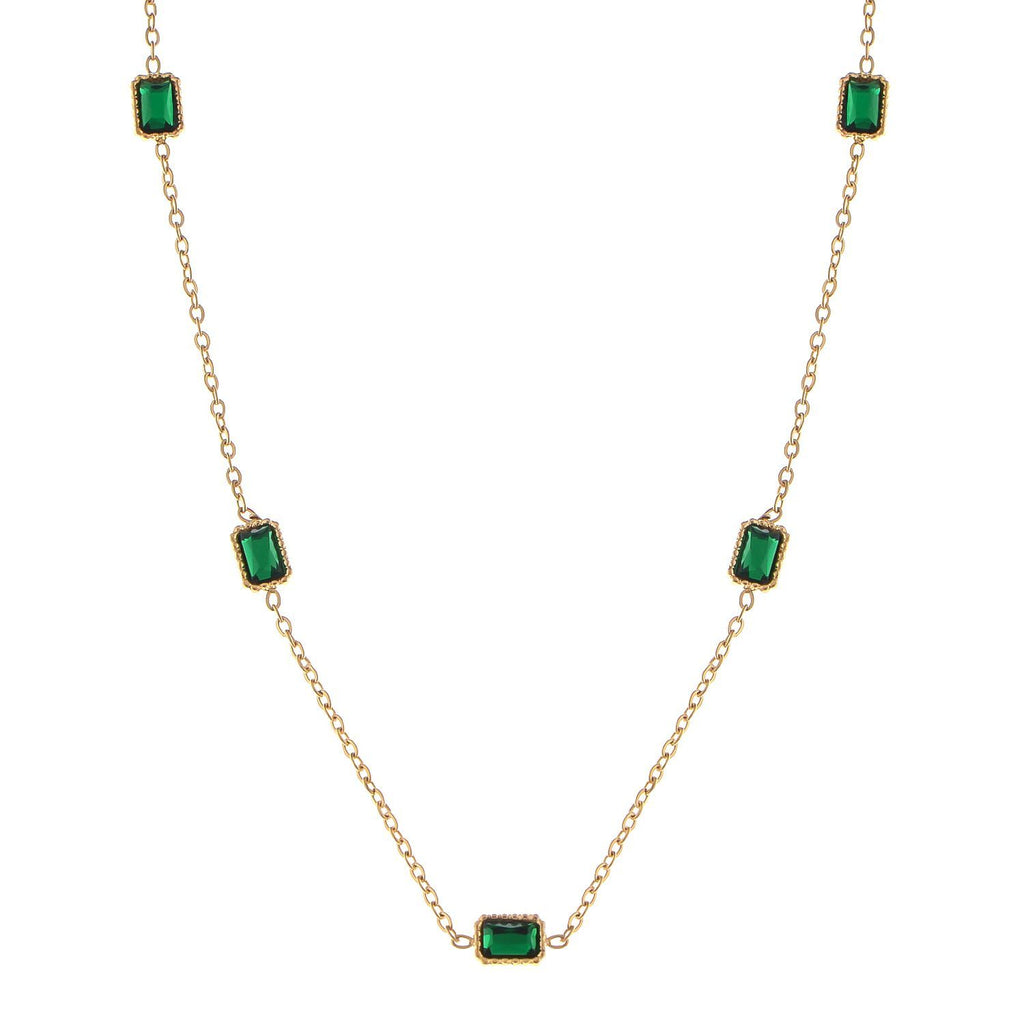 Women's Stainless Steel Fashion Necklace with 18K Gold Plated Chain and Acrylic Gemstone Accents, Adjustable Length, Modern Design