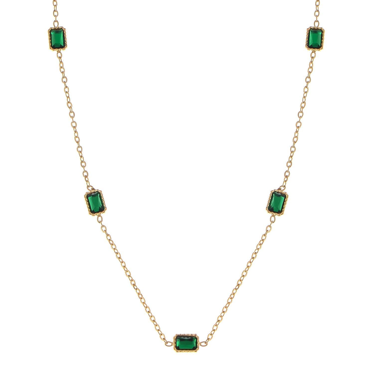 Women's Stainless Steel Fashion Necklace with 18K Gold Plated Chain and Acrylic Gemstone Accents, Adjustable Length, Modern Design