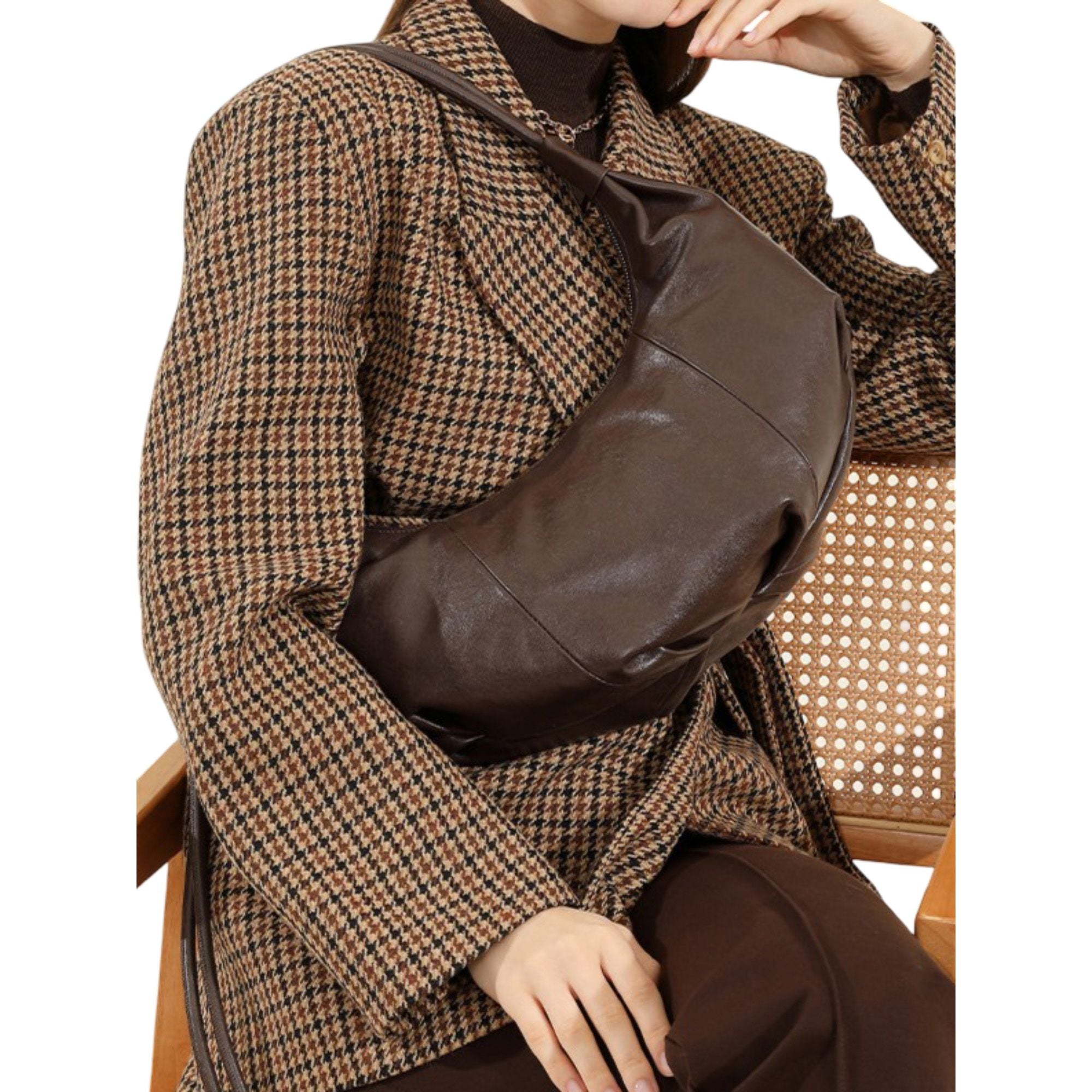 Slouchy Crescent Shoulder Bag with Genuine Leather Finish and Adjustable Strap