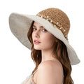 Anna-Kaci Women Wide Brim Straw Sun Hat Breathable Crochet Summer Hat with Decorative Band