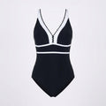 Anna-Kaci Swim Womens One Piece Swimsuit with V Neck Contrast Trim Scallop Detail and Adjustable Crisscross Straps
