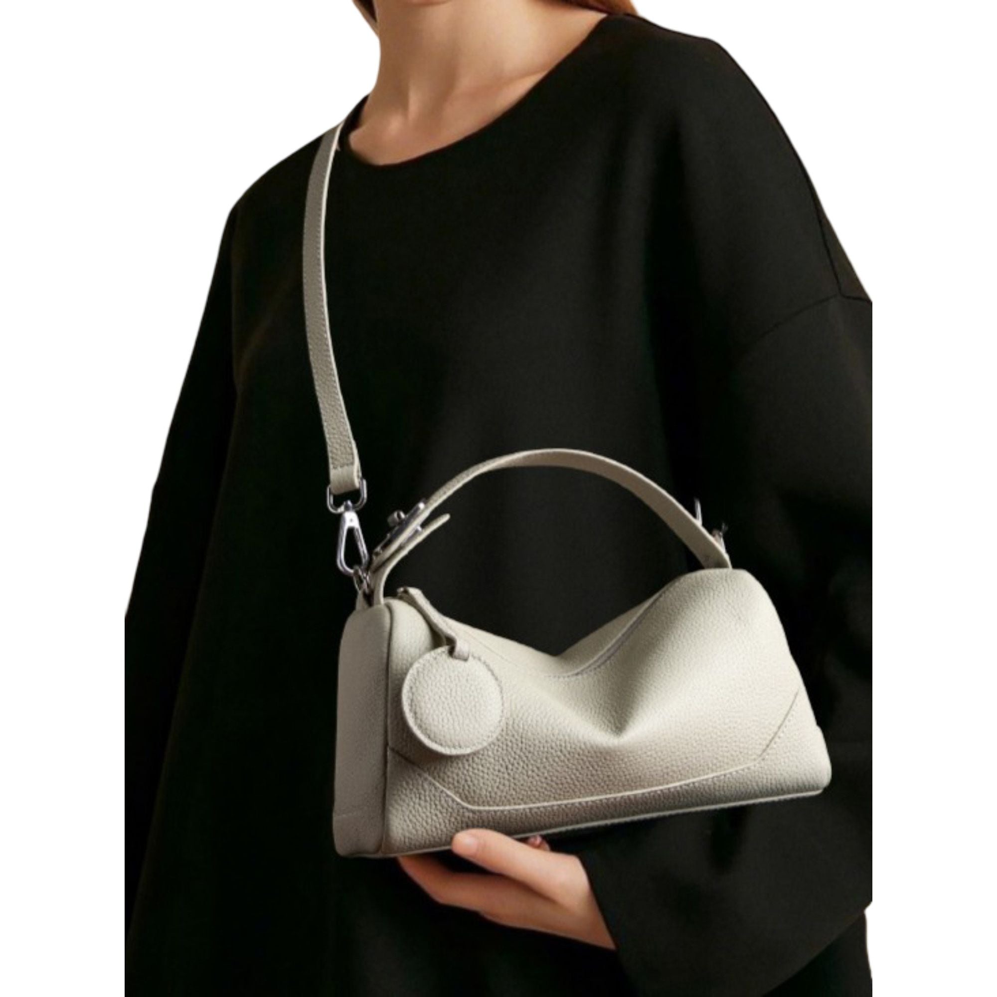 Pebbled Leather Satchel Bag with Top Handle Adjustable Crossbody Strap and Zipper Closure