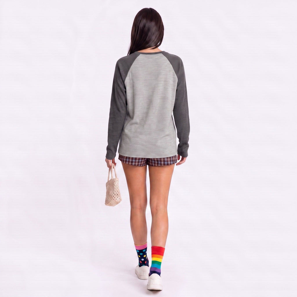 Colorblock Waffle Knit Raglan Long Sleeve Top