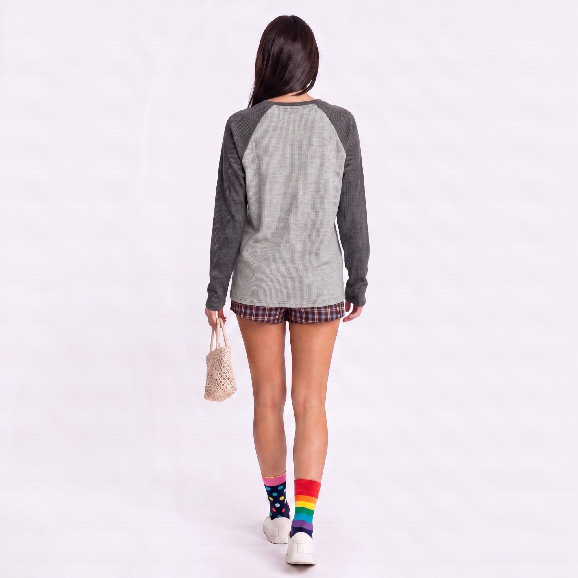 Colorblock Waffle Knit Raglan Long Sleeve Top