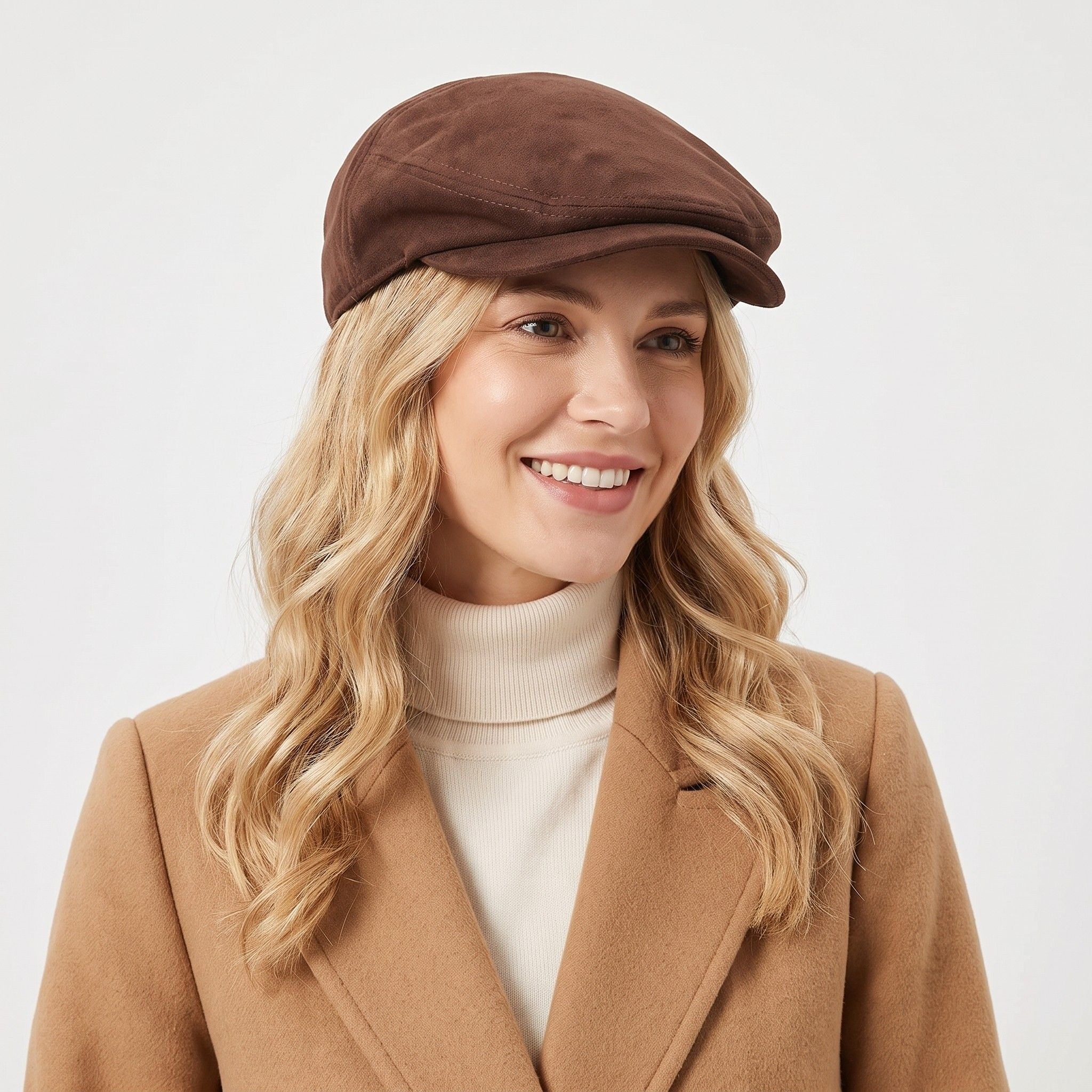 Faux Suede Newsboy Cap Short Brim Vintage Baker Boy Hat