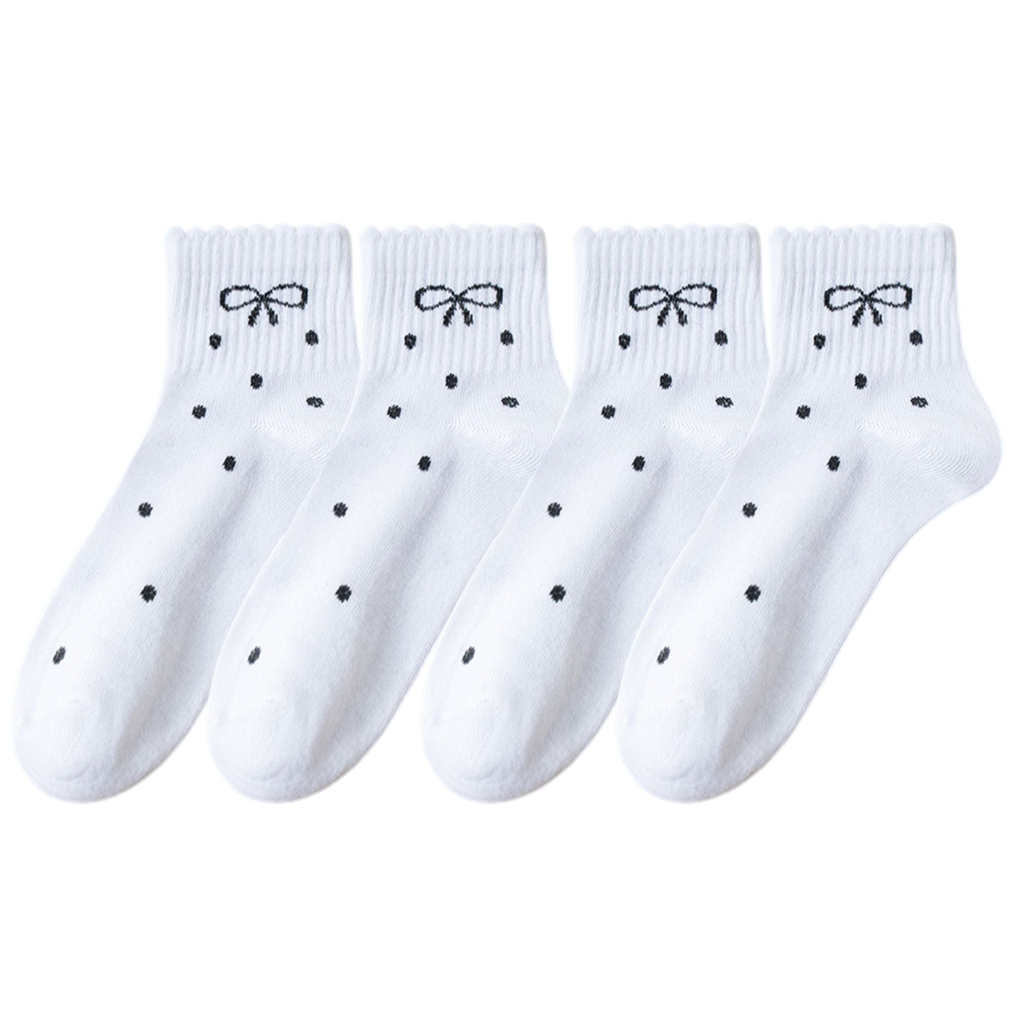 Anna-Kaci Women's Soft Cotton Ankle Socks with Bow Embroidery Polka Dot Design 4 Pairs