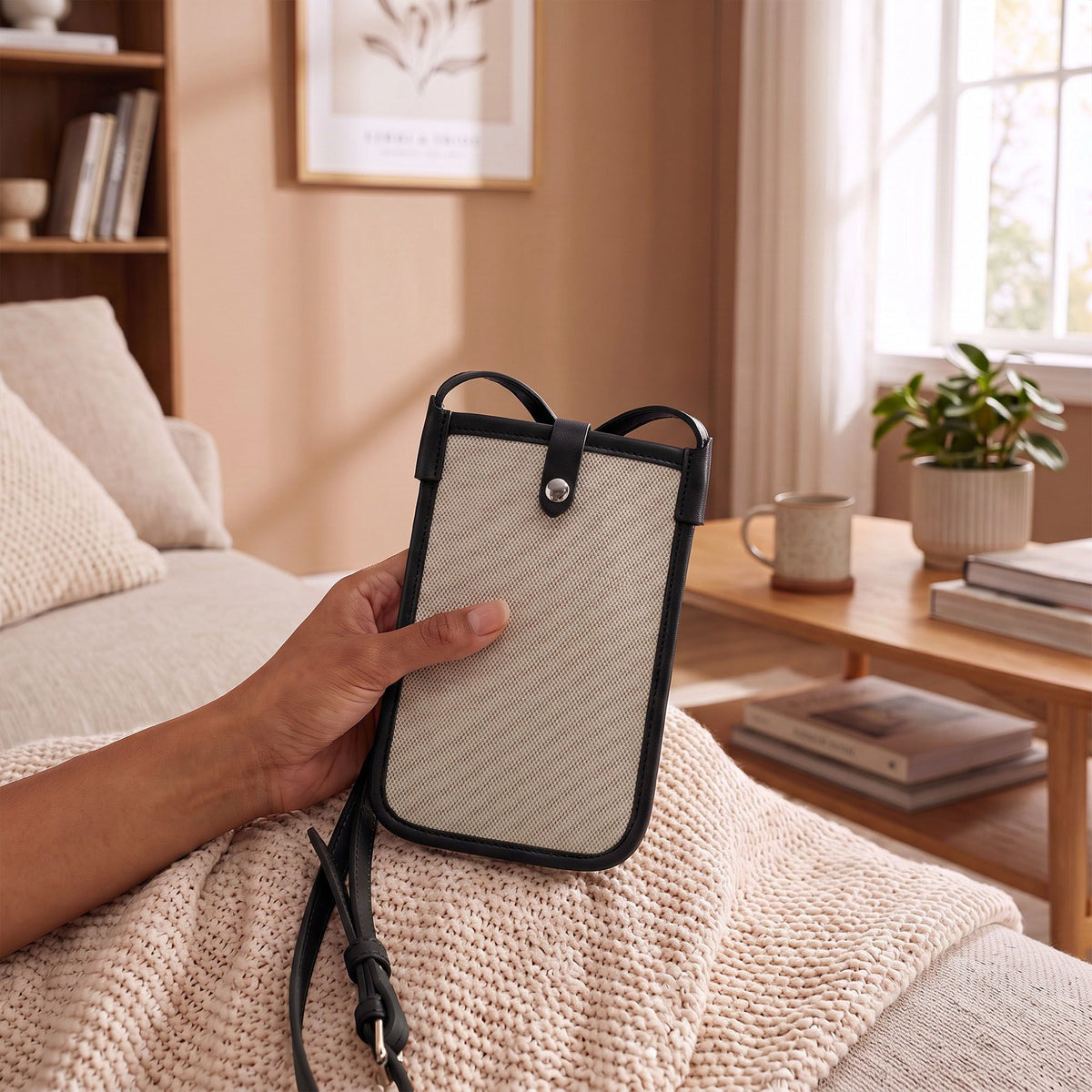 Mini Crossbody Phone Bag with Adjustable Strap and Snap Closure