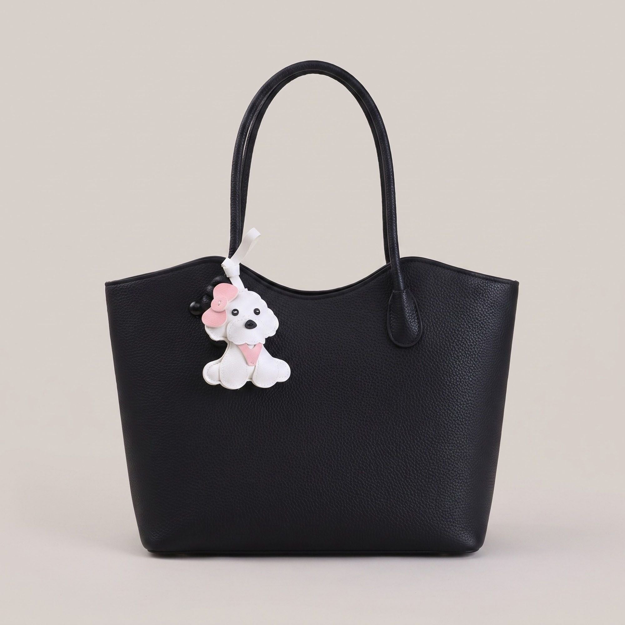 Puppy Dog Bag Charm with Pink Bow Accent