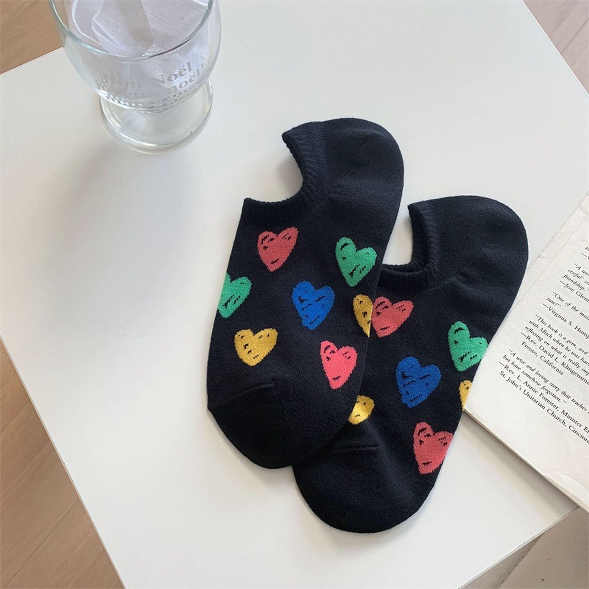 Anna-Kaci Women's Summer Colorful Heart-Printed No-Show Socks 6pk