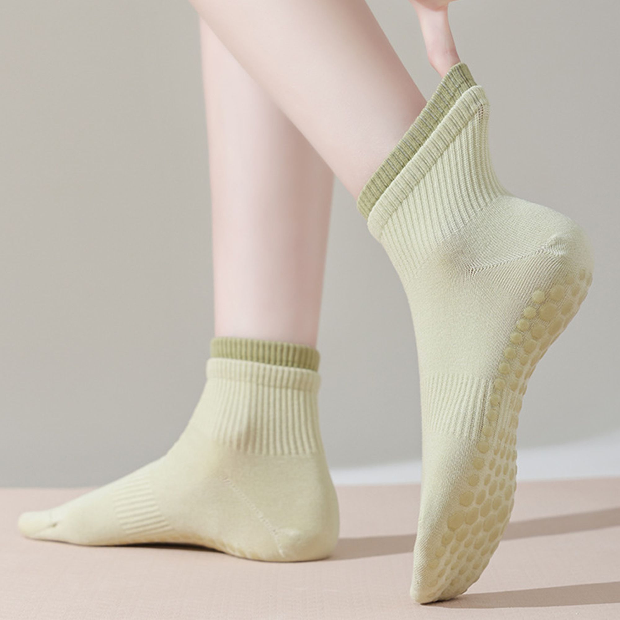 Anna-Kaci Women's 3-Pair Set Short Ankle Grip Socks with Ribbed Cuffs Cushioned Soles and Anti-Slip Bottom for Walking or Yoga