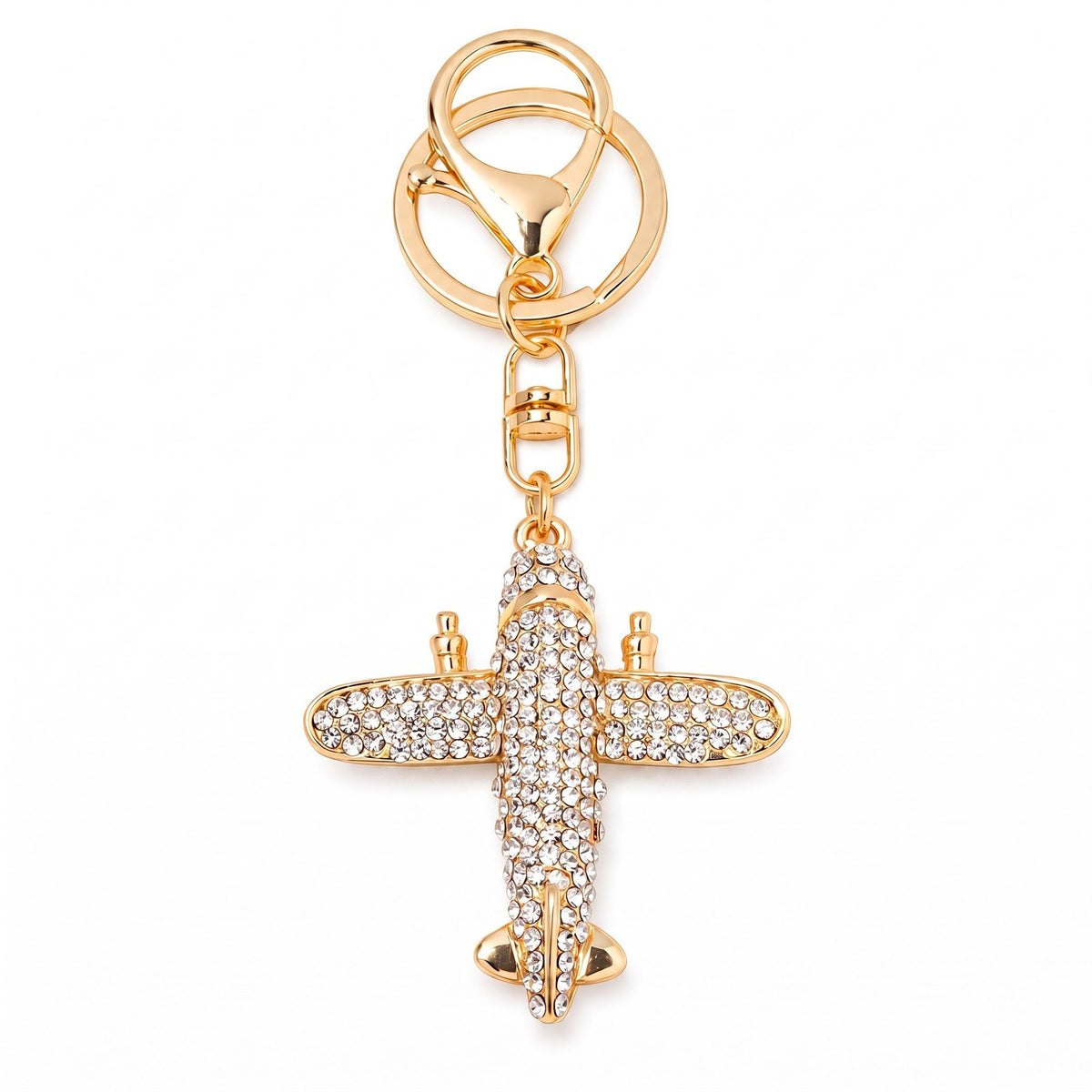 Airplane Rhinestone Keychain Bag Charm with Lobster Clasp and Key Ring