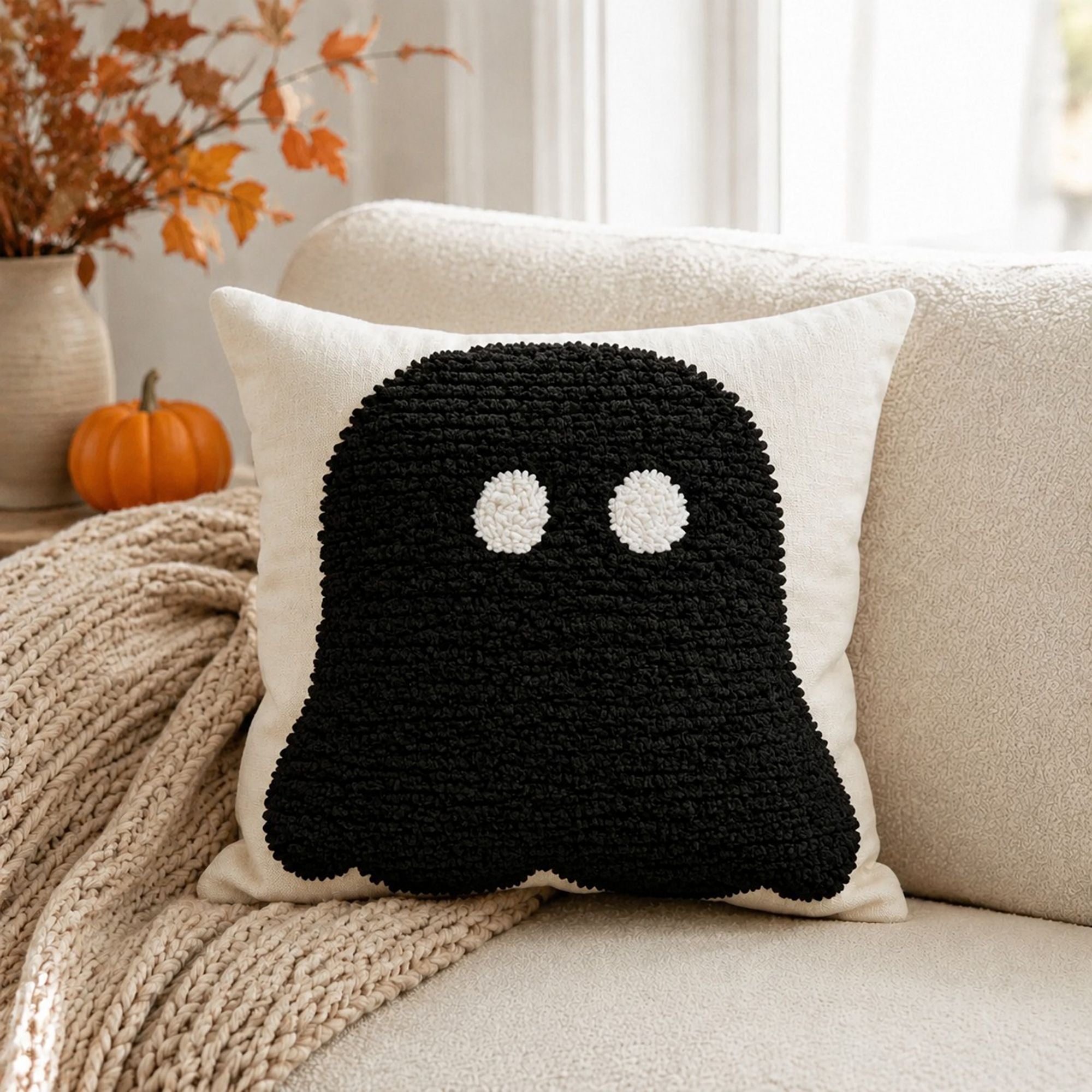 Halloween Tufted Ghost Throw Pillow Cover for Couch Bed and Chair