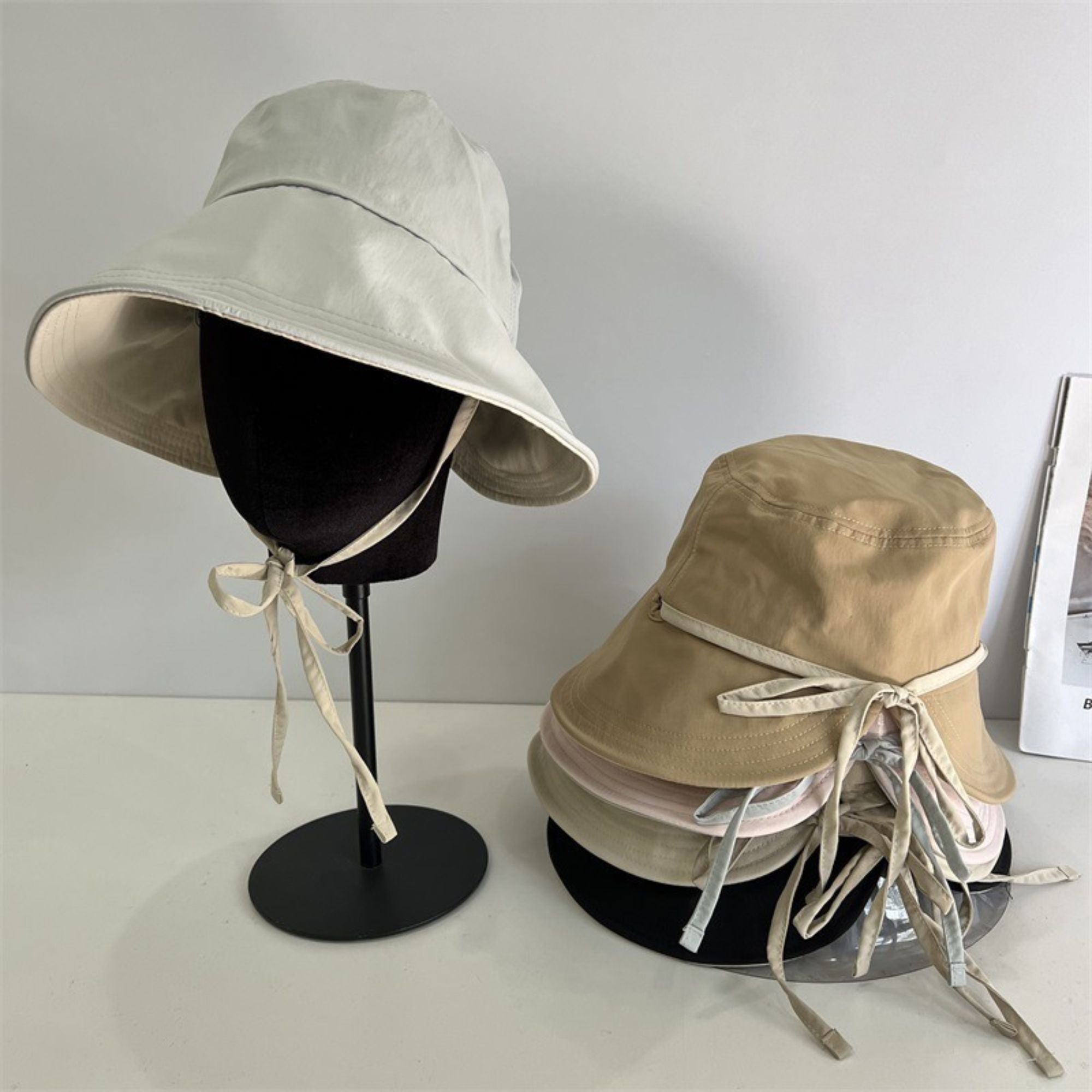 Wide Brim Bucket Sun Hat with Tie Strap