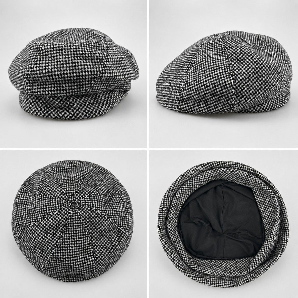Wool Blend Houndstooth Beret Hat Vintage Painter Cap for Fall Winter