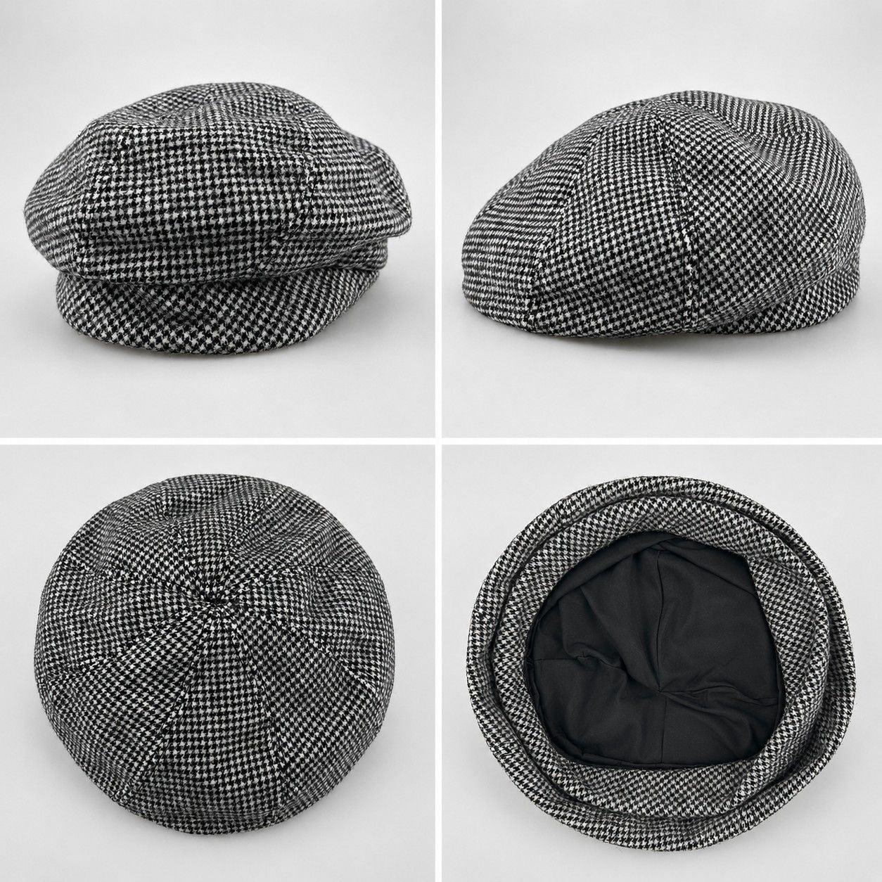 Wool Blend Houndstooth Beret Hat Vintage Painter Cap for Fall Winter