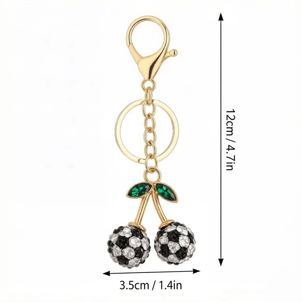 2 Pack Sports Ball Cherry Keychains with Gold Tone Clip and Leaf Charm