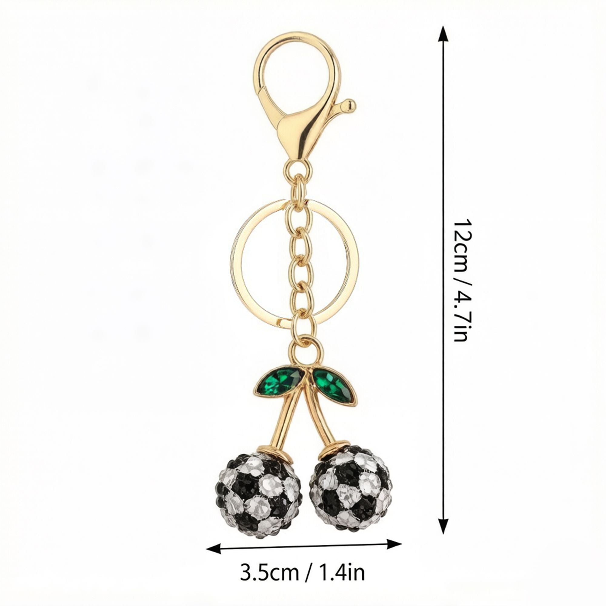 2 Pack Sports Ball Cherry Keychains with Gold Tone Clip and Leaf Charm