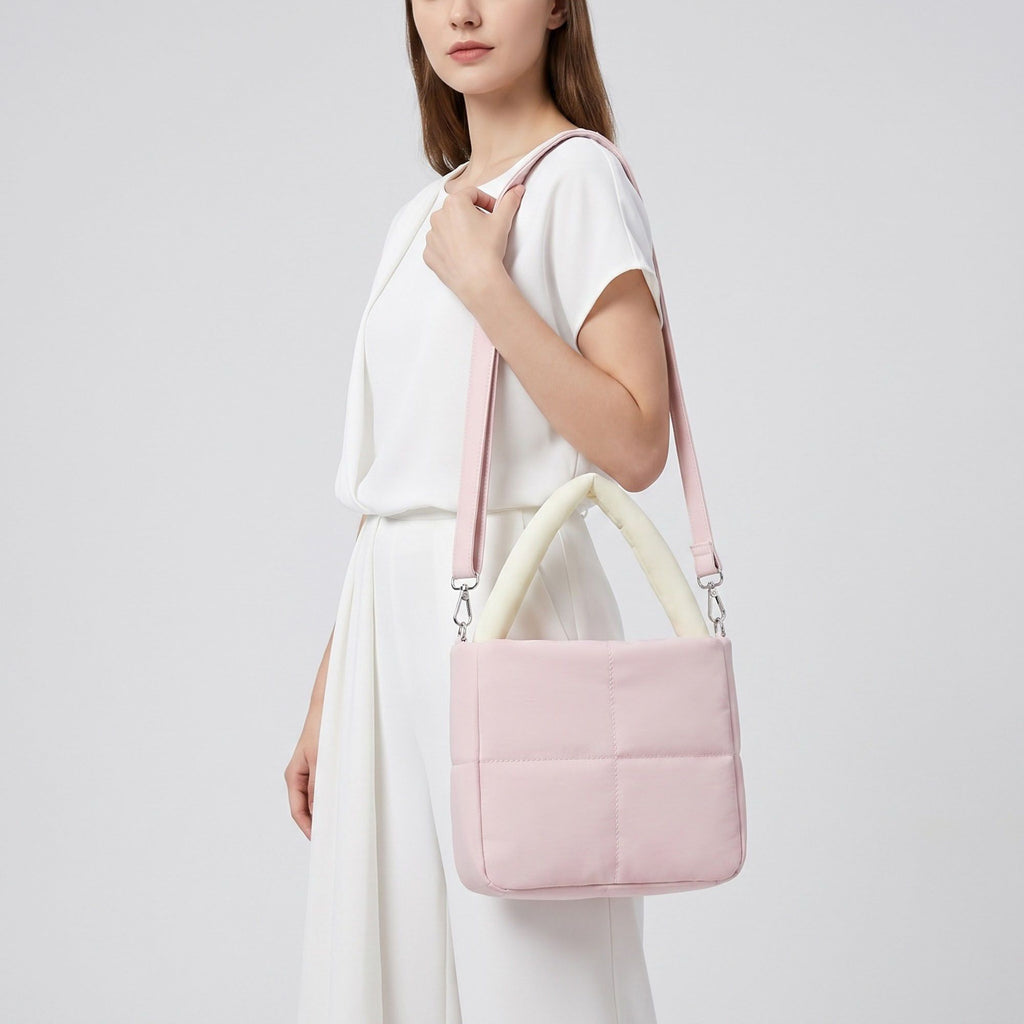 Padded Tote Bag with Top Handles and Detachable Adjustable Crossbody Strap 8.5x8x3.5in