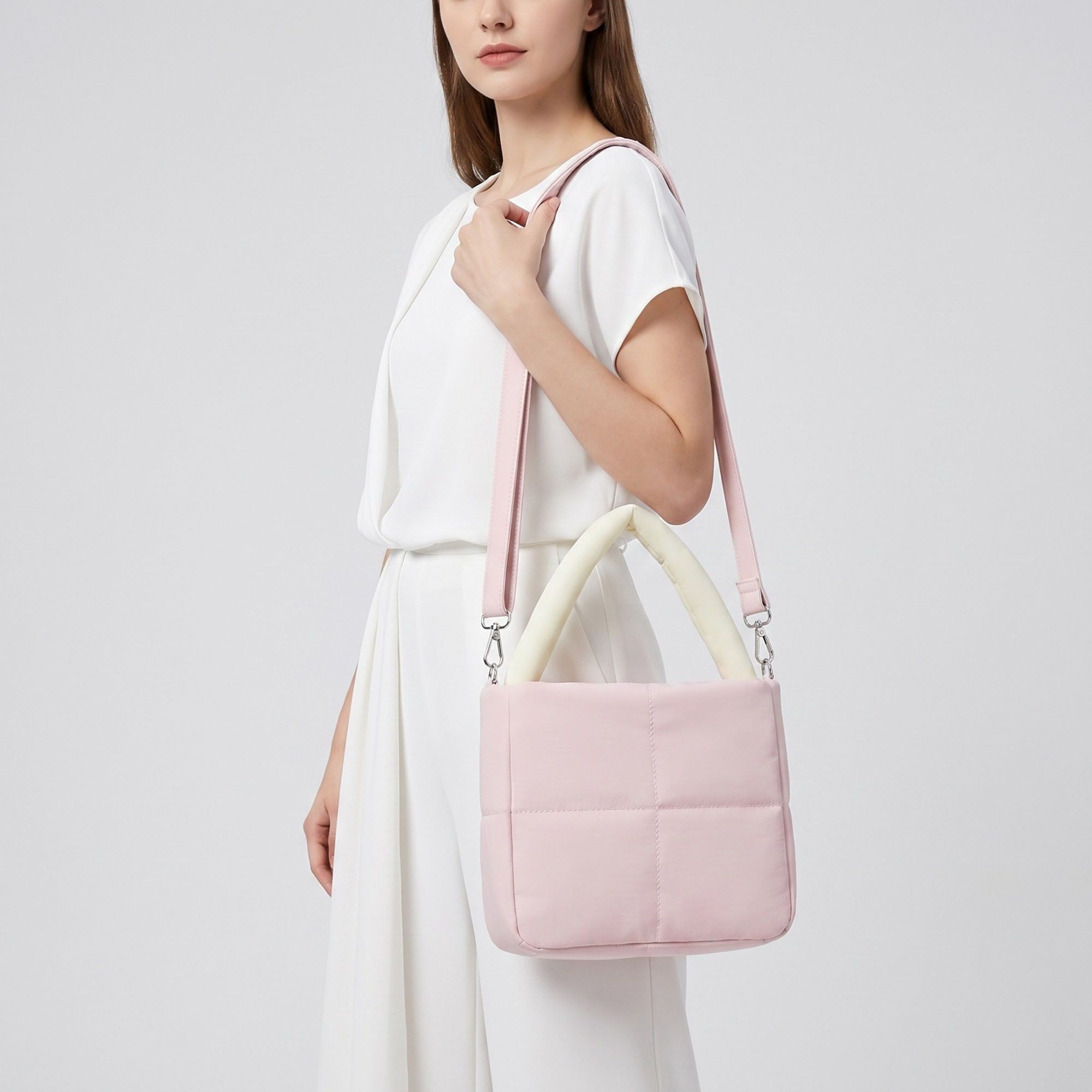 Padded Tote Bag with Top Handles and Detachable Adjustable Crossbody Strap 8.5x8x3.5in