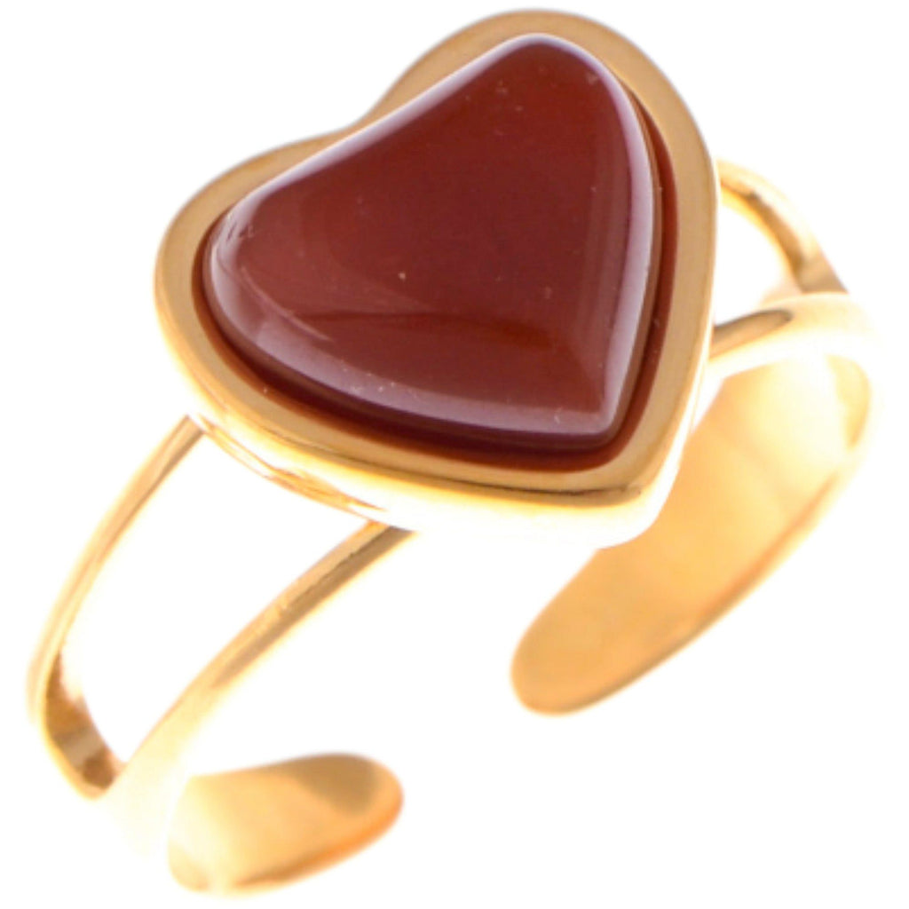 Anna-Kaci Gold Tone Heart Fashion Ring with Red Gemstone Accent